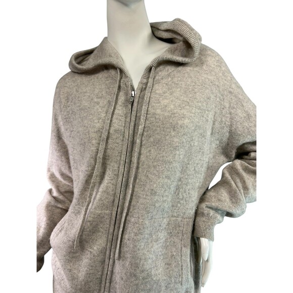 White +  Warren Cashmere Luxe Zip Hoodie Sweater in Light Gray $495 Size Medium - Picture 2 of 9